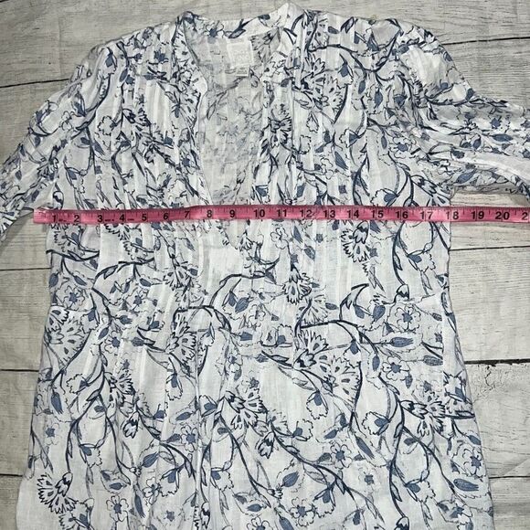 120% Lino Etched Indigo Floral Print Poet Style Top Pintucked sz IT 38, US 2 - Picture 5 of 9